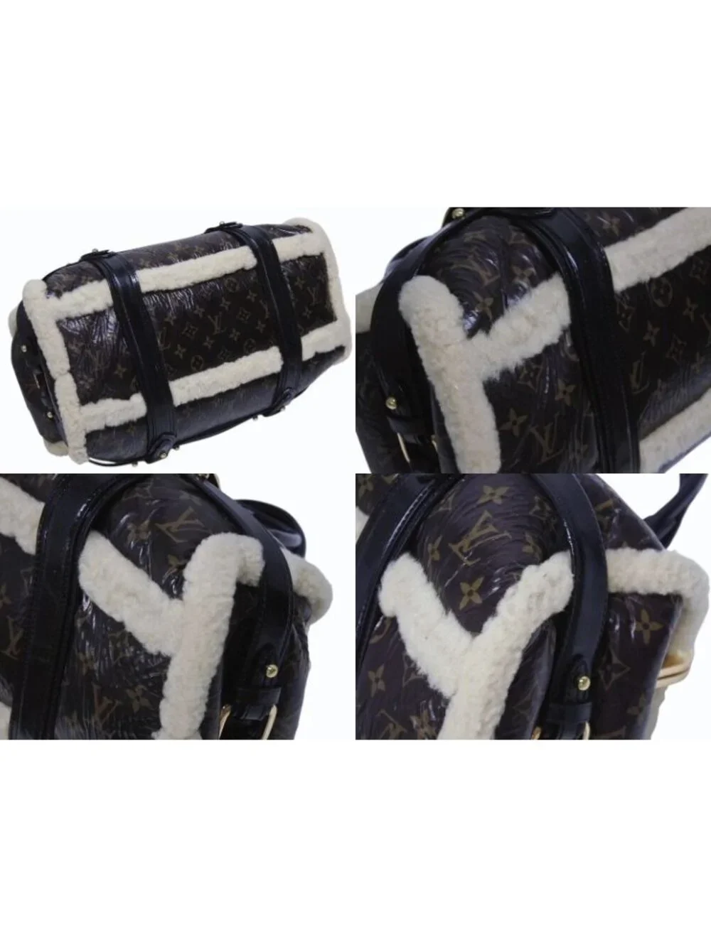 Louis Vuitton Monogram Shearling Storm Handbag Brown Patent Leather Sheepskin